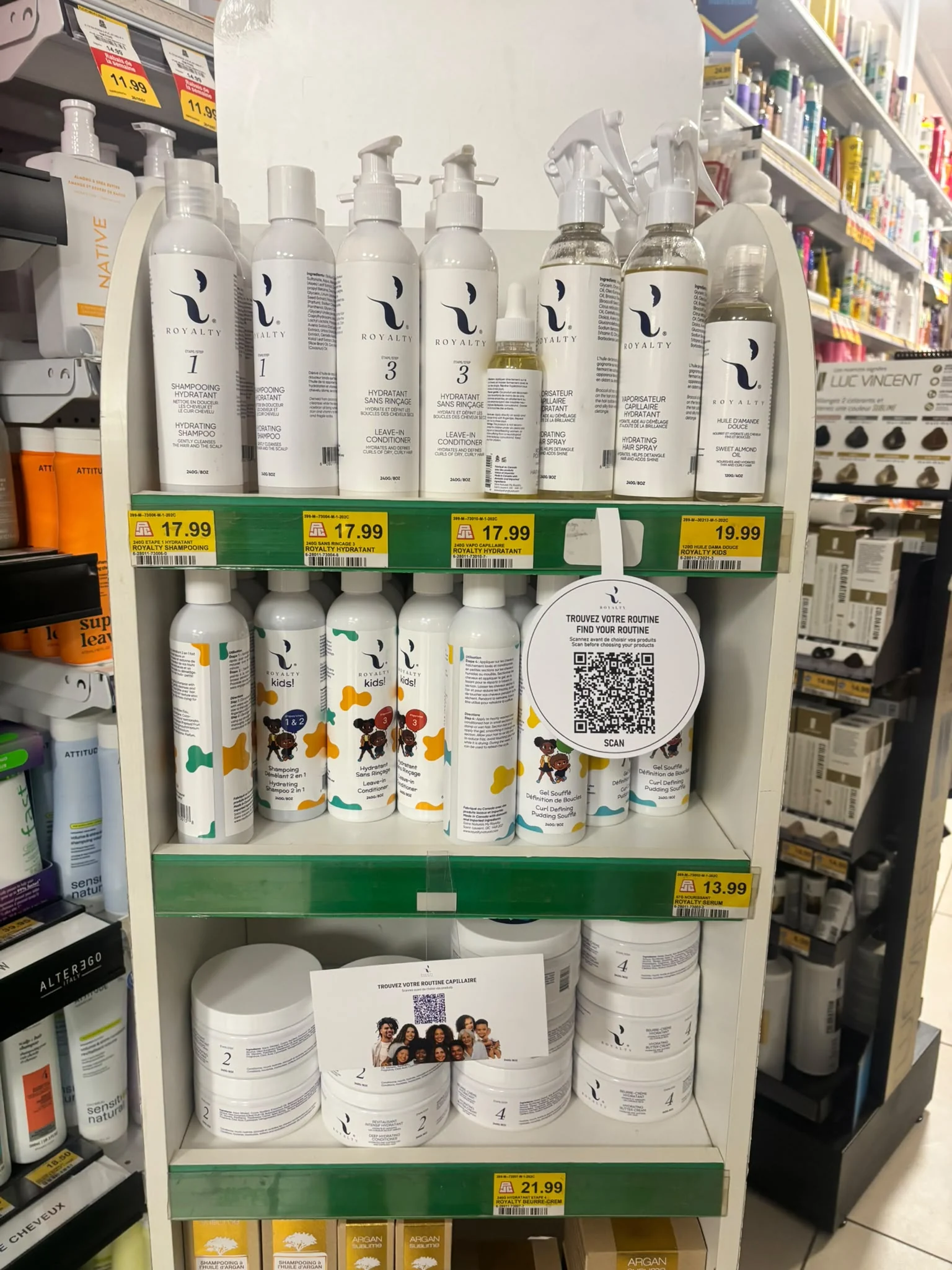 Haircare products with a QR code for discovery