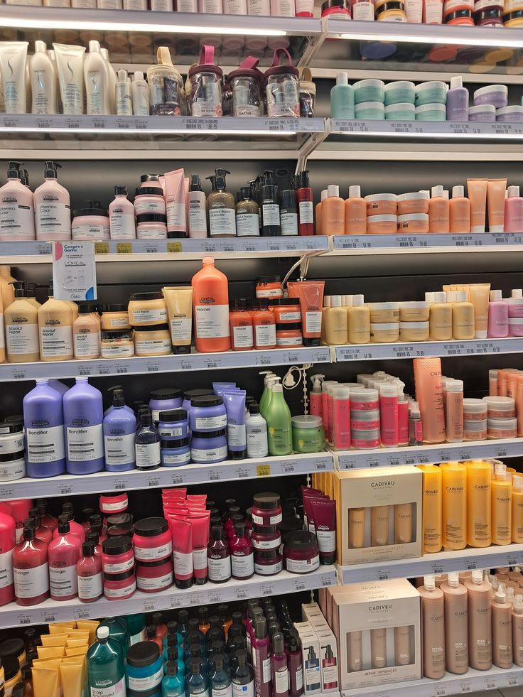 A range of haircare products displayed in store